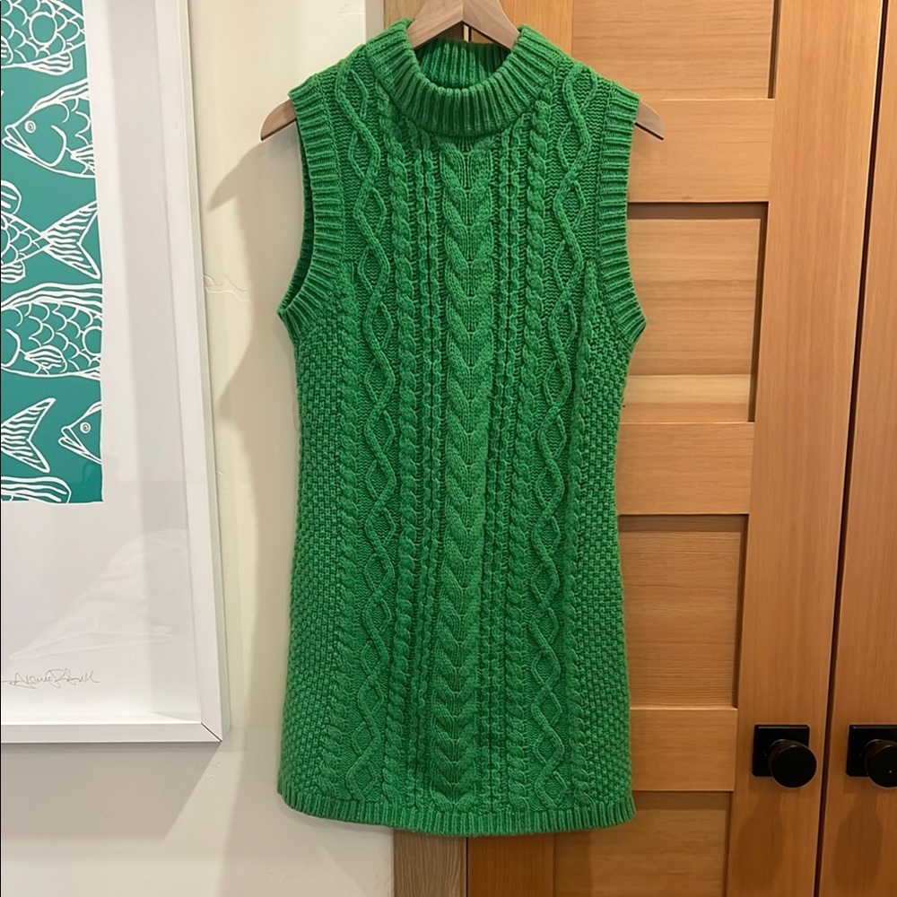 SAMSOE Green Cable Knit Mini Dress